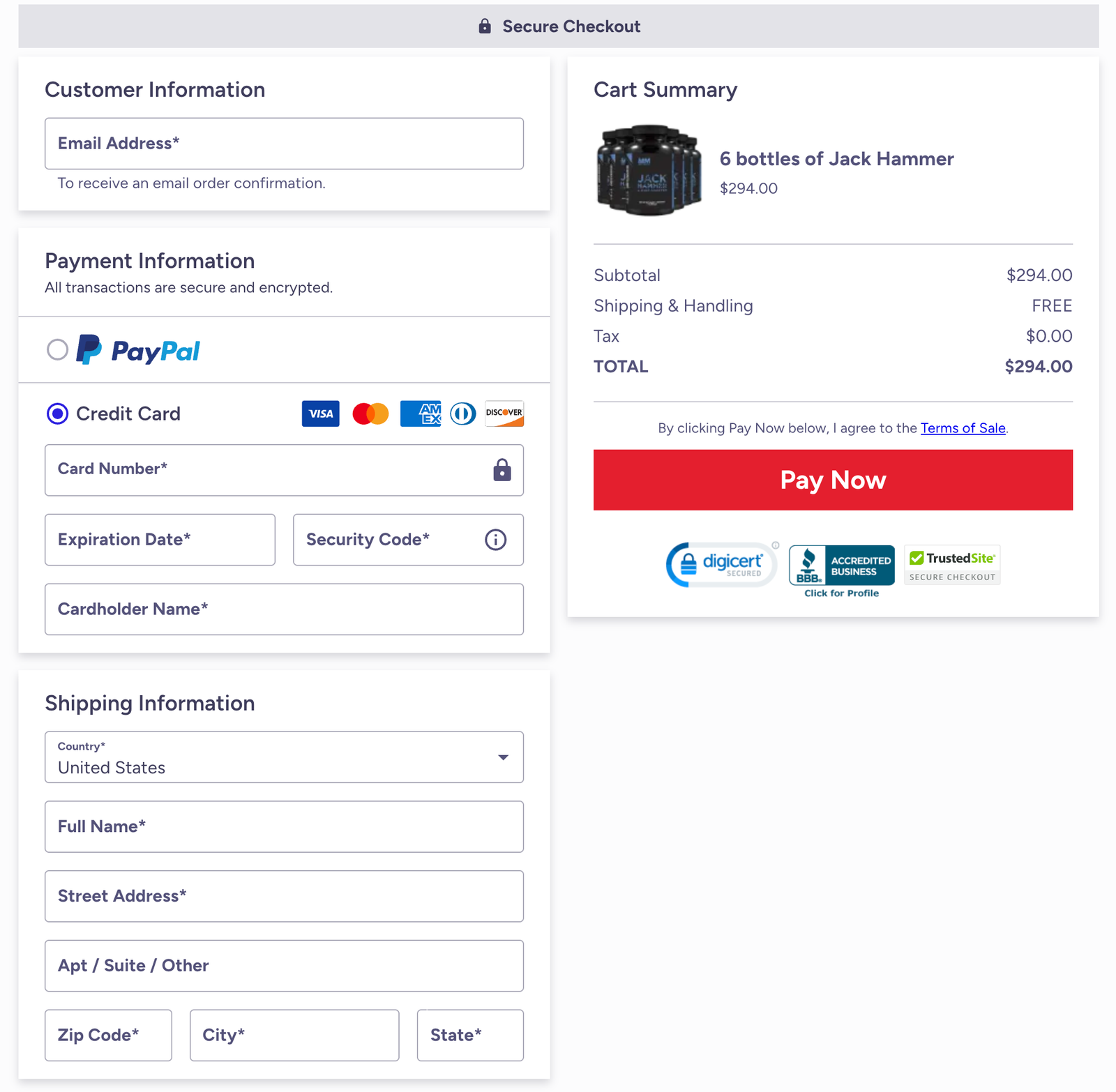 Jack Hammer Official Website Secure Order Page